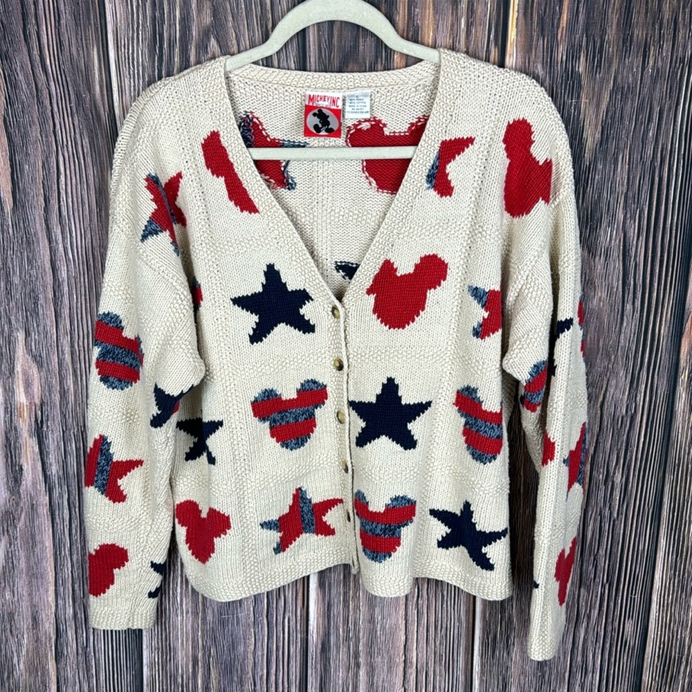 Vintage Disney Limited Edition Crochet Knit 4th of July Sweater Women's Large